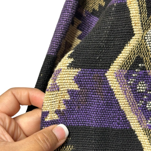 Vintage 90s Fiorlini Black Purple Print 100% Cotton Aztec Woven Blazer Jacket - Picture 9 of 15